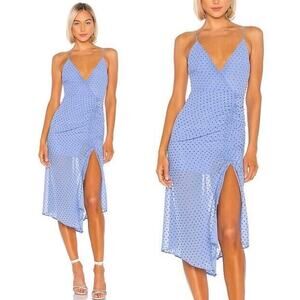 NWT NBD X Revolve Andre Midi Dress Swiss Dot Periwinkle Purple Blue Medium